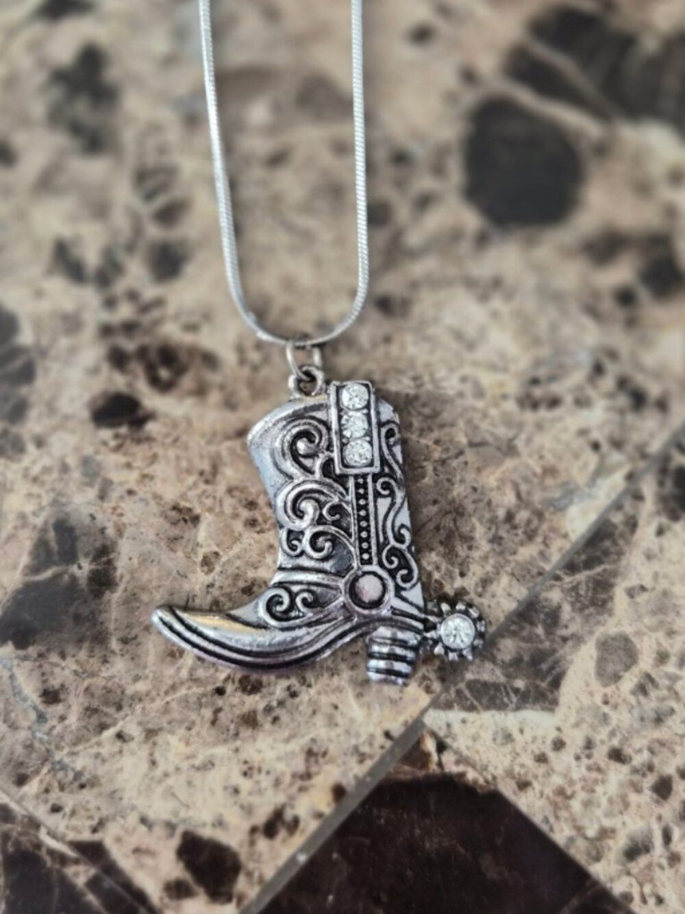 Cool Silver Cowboy Boot with Spur Necklace